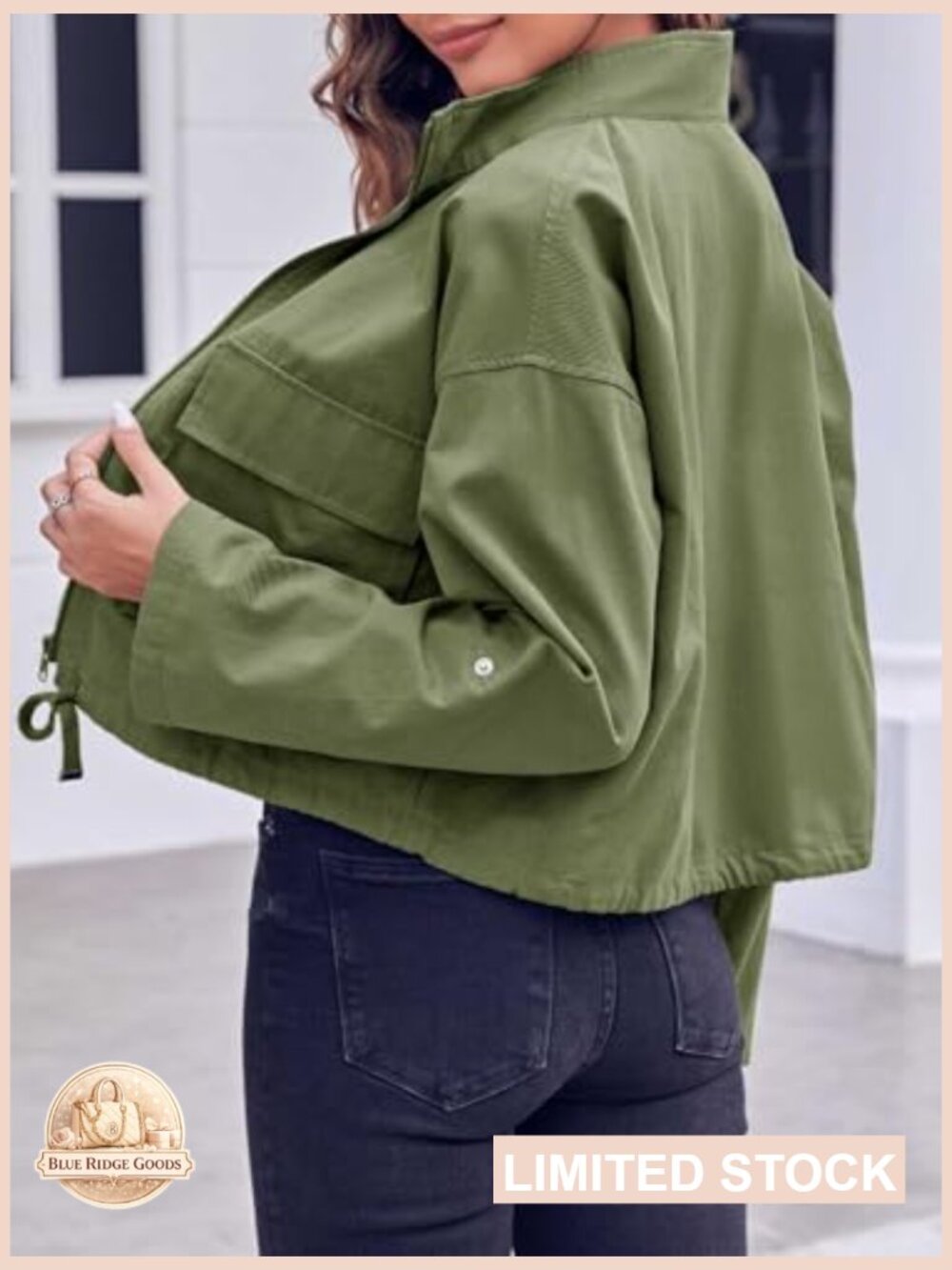 Cropped Utility Jacket Lightweight Military Safari Zip Up Casual Coat - Picture 3 of 5